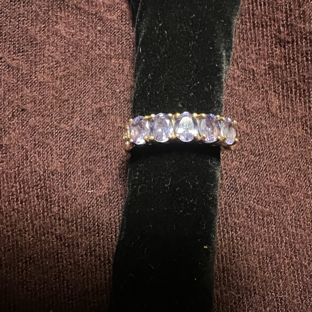 Gold Band Ring with Purple Gemstones - Women's Jewelry